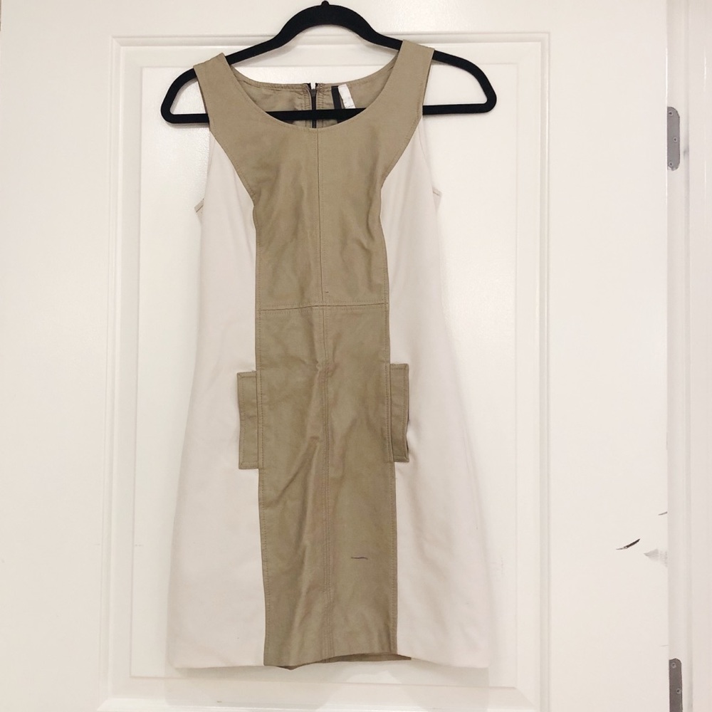 Kensie Tan Dress with Leather Detail